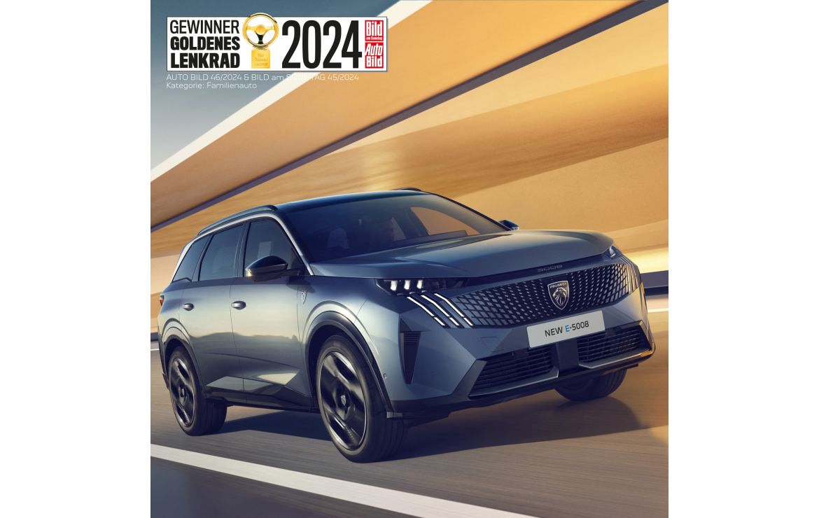 Golden Steering Wheel 2024 : le PEUGEOT E-5008 est récompensé comme meilleur véhicule familial
